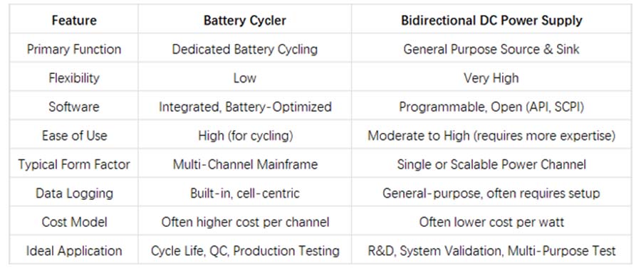 Battery Cycler VS Bidirectional DC Power Supply